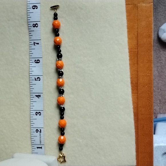 🎃HAND CRAFTED CZECH GLASS, BLACK TOURMALINE SND SWAROVSKI CRYSTAL BRACELET🎃 - Picture 3 of 4